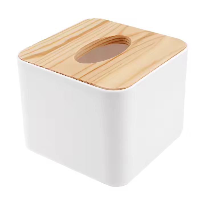 Caja de pañuelos cuadrada con tapa de madera, Mini caja de pañuelos de madera extraíble para el hogar - 1