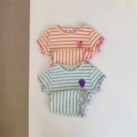 Conjunto de Ropa de Manga Corta a Rayas para Bebé Tops con Borde de Oreja para Niña + Traje Corto de 2 Piezas Moda de Verano 2024 - details 4