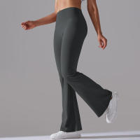 Leggings de yoga de color sólido para mujer, pantalones acampanados de cintura alta, elásticos, entrenamiento, pierna ancha - details 46