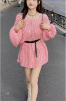 Jersey largo de punto para mujer, suéter holgado de color rosa, estilo coreano Harajuku, ropa básica para el trabajo, 2025 - details 10