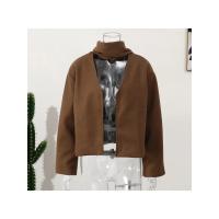 Chaqueta de lana corta Elegante para mujer con cuello redondo Abrigo holgado con manga larga y abertura de manga corta Moda de calle alta 2024 - details 20