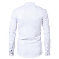 Camisas de vestir con cuello Henry para hombre, camisa de manga larga con contraste informal, esmoquin de negocios para boda y oficina, nueva moda - details 6