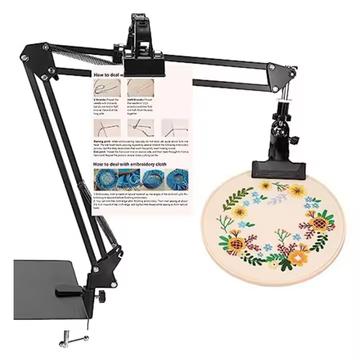 Soporte de aro de bordado, soporte de aro de bordado ajustable con soporte de instrucciones, proyectos de bordado de punto de cruz - 1