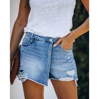 2025 europeo y americano nuevo verano casual temperamento lavado falda de pantalón rasgado azul claro pantalones cortos de mezclilla para mujer - details 5