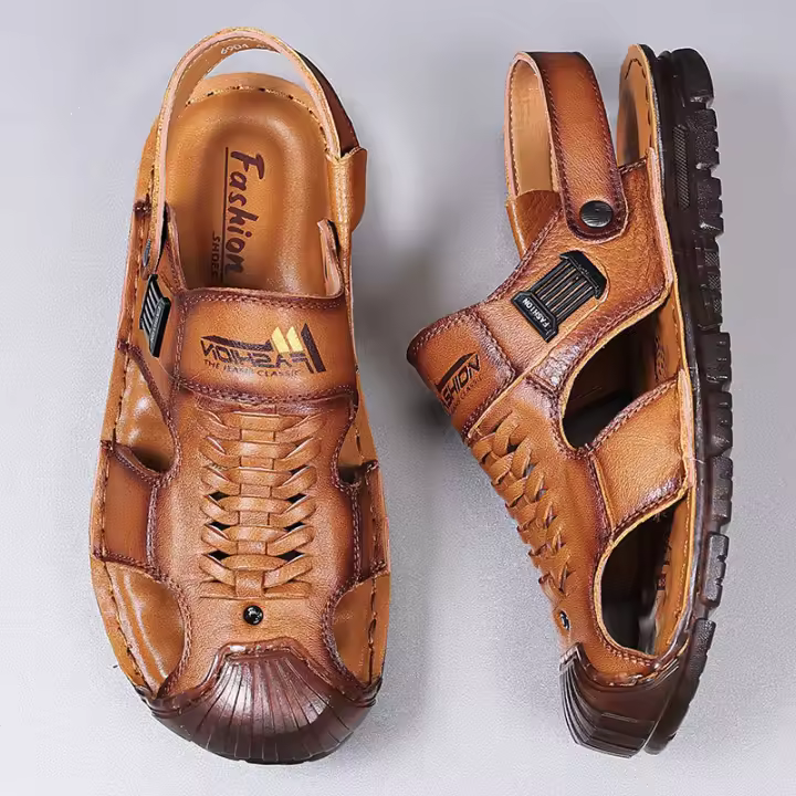 Sandalias de Hombre de Prima Piel de Vaca Suela Antideslizante, Suave, Perforación, Estilo de Verano para Zapatos de Playa - 1