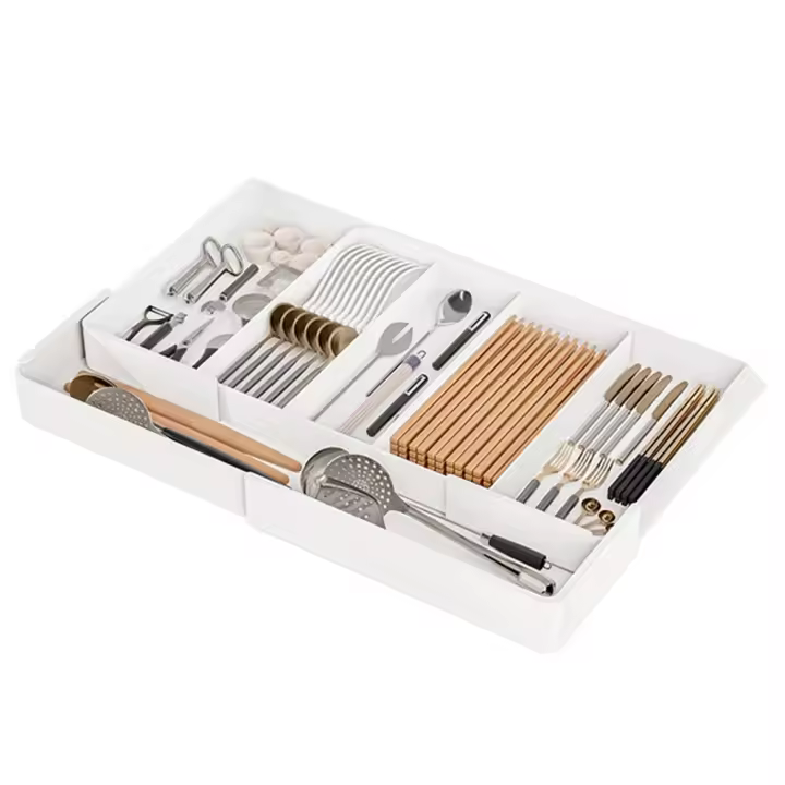 Cajón retráctil transparente, caja de almacenamiento, partición móvil, almacenamiento de papelería, organizador de cajones de cocina, compartimento de plástico - 1