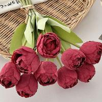Ramo de tulipanes artificiales de 9 cabezas, borde quemado, flor de tulipán de seda realista hecha a mano, flores falsas de tacto Real, decoración de cumpleaños, 9 Uds. - details 4