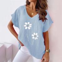 Camisetas estampadas con cuello en v para mujer, tops de verano - details 4