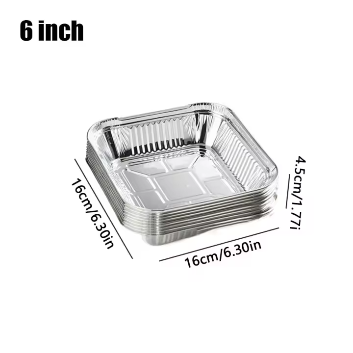 Bandeja de papel de aluminio antiadherente reutilizable para alimentos, 10 piezas, 6/7/8 pulgadas, caja para horno, barbacoa, herramientas para hornear, bandeja para freidora de aire resistente al aceite - 1