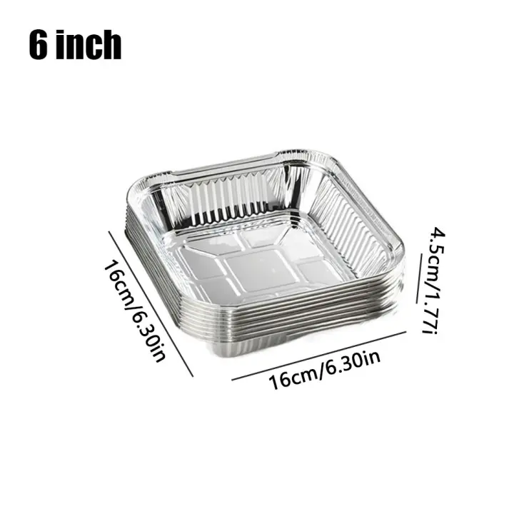 Bandeja de papel de aluminio antiadherente reutilizable para alimentos, 10 piezas, 6/7/8 pulgadas, caja para horno, barbacoa, herramientas para hornear, bandeja para freidora de aire resistente al aceite - 1