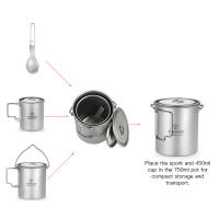 Taza de Agua Plegable de Titanio Ligero 750ml con Tapa y Mango para Camping al Aire Libre Taza de Cocina Vajilla de Acero Inoxidable - details 5