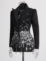 Vestido Mini de Parches y Lentejuelas de Cintura Alta Manga Larga con Abalorio Perlas Esculpidas - details 1