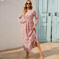 2024 mujeres Maxi vestido Casual de manga larga de cintura alta playa Mujer vestidos de gasa vestidos florales Mujer nuevo - details 1