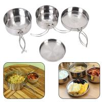 Juego de utensilios de cocina portátil para acampada, vajilla antiadherente con tapa de olla, plato de acero inoxidable, fácil d - details 1
