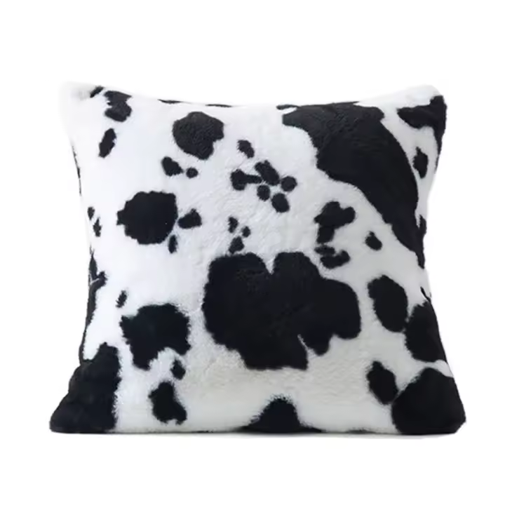 Funda de almohada extraíble con patrón de vaca de felpa, funda de almohada de 45CM con pelusa, funda de cojín estilo INS para sala de estar/oficina - 1