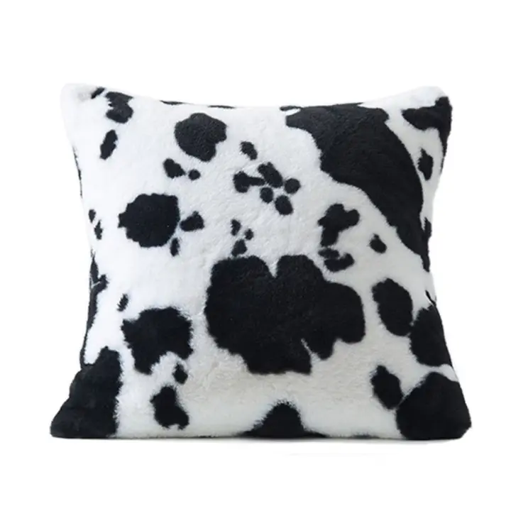 Funda de almohada extraíble con patrón de vaca de felpa, funda de almohada de 45CM con pelusa, funda de cojín estilo INS para sala de estar/oficina - 1