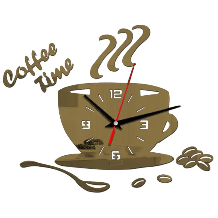 Reloj de Pared de Acrílico en Forma de Taza de Café Moderno Pegatinas de Reloj de Espejo 3D para Decoración del Hogar DIY para Sala de Estar - 1
