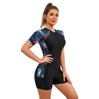 Traje de baño de manga corta para mujer, traje de baño de neopreno con estampado floral y cremallera para surf, buceo, natación - details 8