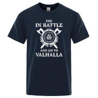Camiseta de hombre con estampado vikingo, eslogan "Die in battle, go to Valhalla", ropa de marca, estilo hip-hop, verano, talla grande - details 12