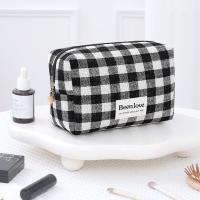 Bolsa con cierre para cosméticos a cuadros de celosía Simple, neceser de viaje de gran capacidad, bolsa de maquillaje impermeable de poliéster para mujeres/hombres - details 4