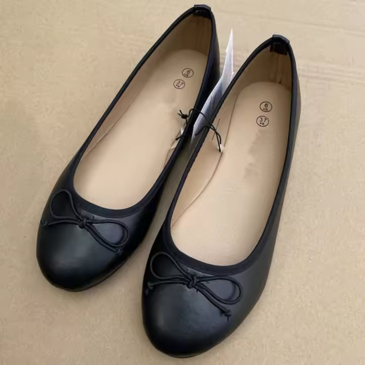 Elegante bailarina con lazo para mujer, mocasines planos con punta redonda, cómodos, sin cordones, zapatos de mulas individuales de cuero - 1