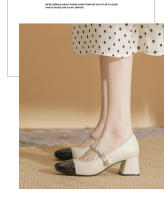 Zapatos individuales de 5 cm para primavera y otoño, color blanco y negro en bloques, zapatos Mary Jane con punta cuadrada. - details 7