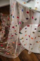 Ence Navidad transparente cubierta con colorido mantel floral rectangular blanco bordado, utilizado para suministros de fiesta en casa - details 4