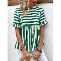 Nuevo Vestido camisero de verano para mujer, cuello redondo, manga con volantes, holgado, cómodo, a rayas - details 10