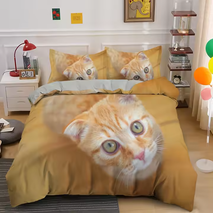 Conjunto de Cama de Gatito Lindo Cobertura de Edredón de Poliéster Tamaño Rey y Reina - 1