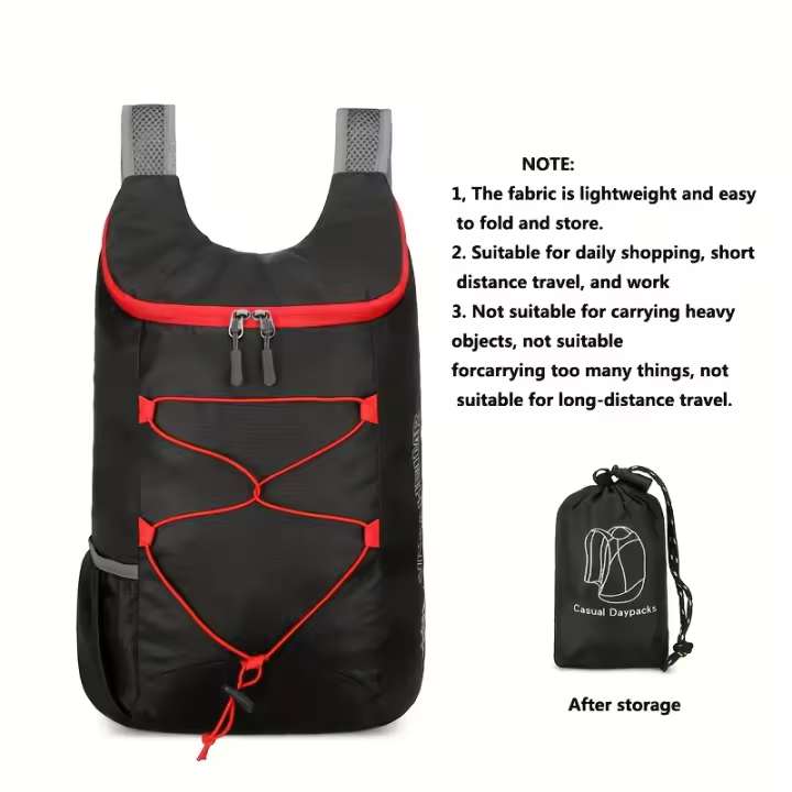 Bolso Plegable de Luz Exterior en Color Beige, Bolso Deportivo Ligero para Viaje y Senderismo con Almacenamiento, Mochila Pequeña Multifunción - 1