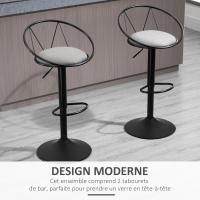 Juego de 2 Taburetes de Bar Muebles, Diseño Neo-retro Giratorio Ajustable con Reposapiés de Metal, Color Negro y Gris - details 3