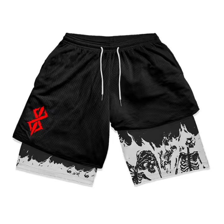 Pantalones Cortos de Entrenamiento Berserk con Estampado de Calavera Secado Rápido, Elástico, Con Pocetas para Hombres Ropa Activa de Verano - 1