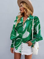 Camisa informal con estampado Vintage para mujer, blusa Retro para mujer, Top de manga larga con solapa y botonadura única, primavera y verano - details 14