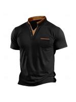 Camiseta informal de gran tamaño para hombre de verano americano, camiseta holgada informal de manga corta Henry con cuello alto para hombre - details 1