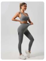Conjunto de 2 uds de Yoga para mujer, sujetador con espalda hueca + pantalones cortos deportivos para levantamiento de cadera, conjunto de gimnasio sin costuras, ropa deportiva, chándal - details 9