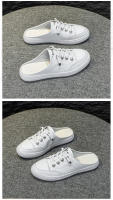 Baotou media zapatillas de mujer de fondo plano exterior desgaste de verano de cuero transpirable y ligero media bandeja zapatos sin tacón zapatos blancos - details 13