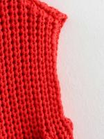 Chaleco de Punto sin Mangas de Moda Coreana para Mujer Cuello en V, Botón Azul, Bolsillos de Adelante, Rojo - details 13