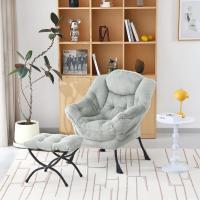 Silla perezosa con otomana, silla moderna con reposabrazos y bolsillo lateral, sillón de lectura con reposapiés para espacios pequeños, color verde afelpado - details 4