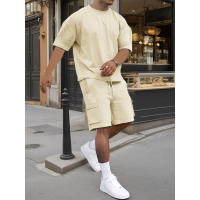 Conjunto Deportivo Casual para Hombres Camiseta de Poliéster con Estilo de Pelua y Shorts con Cinturón Perfecto para el Verano, Lavable en Máquina - details 4