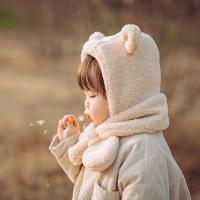 Gorro de lana cálido para niños, bufanda con capucha, cordón para esquí al aire libre con cuello de lana de cordero - details 1