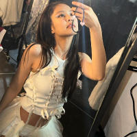 BUNO-Top corto de vendaje cruzado con lazo estético para mujer, camiseta Kawaii acanalada sin mangas con cuello redondo, ropa de calle de moda, chaleco ajustado bonito - details 7