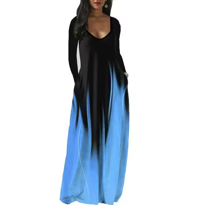 Vestido de Moda de Commutación de Temporada Otoño 2023 Estampa de Gradiente de Color Sólido - 1
