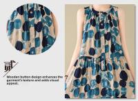Vestido de Lino de Algodón para Mujer en Talla Grande Bohemia Cuello Redondo Sin Mangas Falda Larga de Ajuste Suelto Estampado - details 6