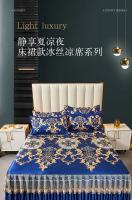Juego de Sábanas de Dormitorio de Doble Cama de Encaje Clásico de Cuero Royal Azul 3Pcs - details 0