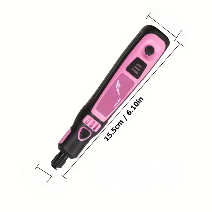 Conjunto de 15 piezas de Mini Amoladora Eléctrica Rosa JENABOM, Herramienta Rotativa Recargable por USB con Brocas Intercambiables y Bandas de Lijado, Diseño Inalámbrico para Acabado de Muebles DIY y Artesanía Detallada, Set de Amoladora - 1