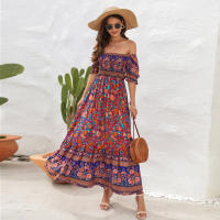 Vestido bohemio de vacaciones de playa con hombros descubiertos de manga larga estilo europeo y americano - details 2