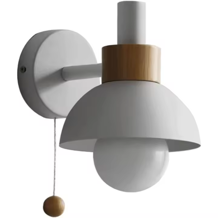 Apliques de pared nórdicos, iluminación interior con pantalla de Metal de cúpula, lámpara de pared moderna con interruptor de tirador, lámpara de pared para cabecera Simple - 1