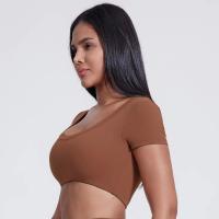 Camiseta de manga corta con cuello en V para mujer, camiseta con corte de entrenamiento, ropa deportiva para correr - details 8