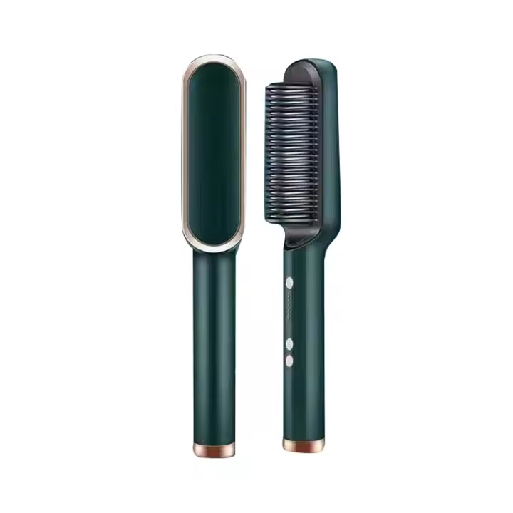 Plancha de pelo de anión 2 en 1, rizador con pantalla LCD para cabello seco/húmedo, peine eléctrico para mujer - 1