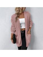 Suéter con bolsillo para mujer, cárdigan de manga larga con cuello en V, Tops casuales, Tops de punto, Color sólido, Coreano - details 0
